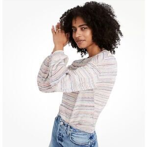 Madewell Rainbow Stripe Bubble Sleeve Crop Top Shirt Women’s Size Medium  Small